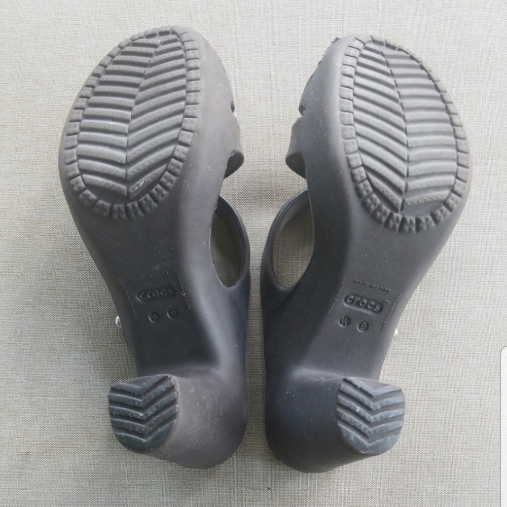 Crocs Sandals Heel Open Peep Casual Comfort Brown Cushion Slip On - Picture 6 of 7